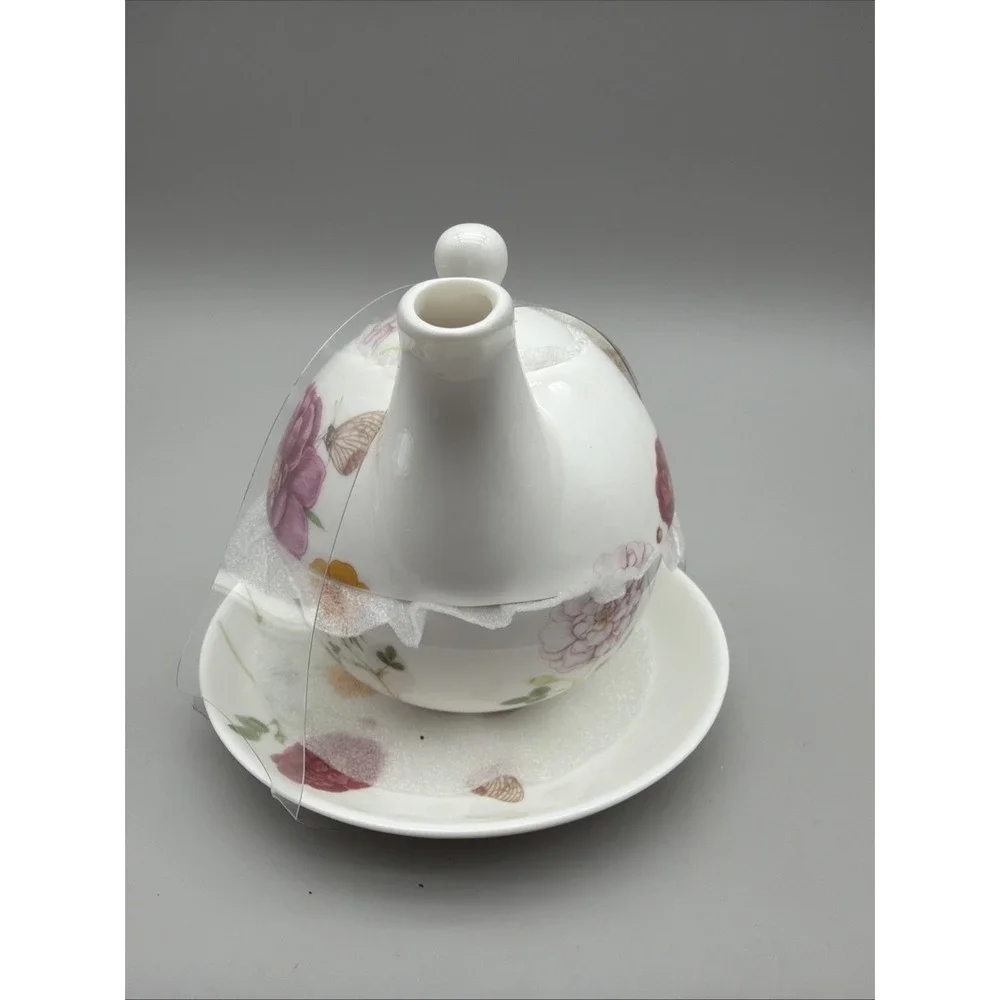 Stechcol Gracie Tea for One Teapot Cup Saucer Pink Floral Butterfly New